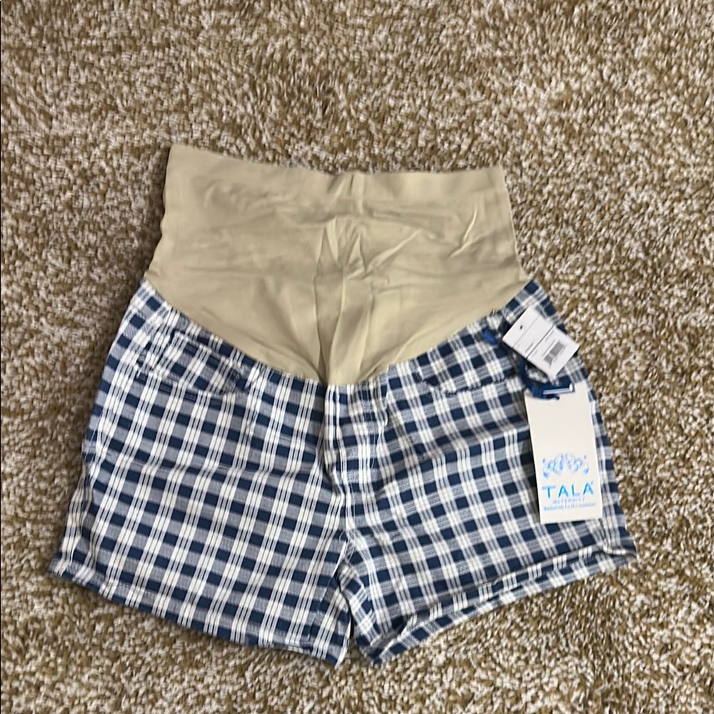 High Waist Blue and Tan Gingham Shorts